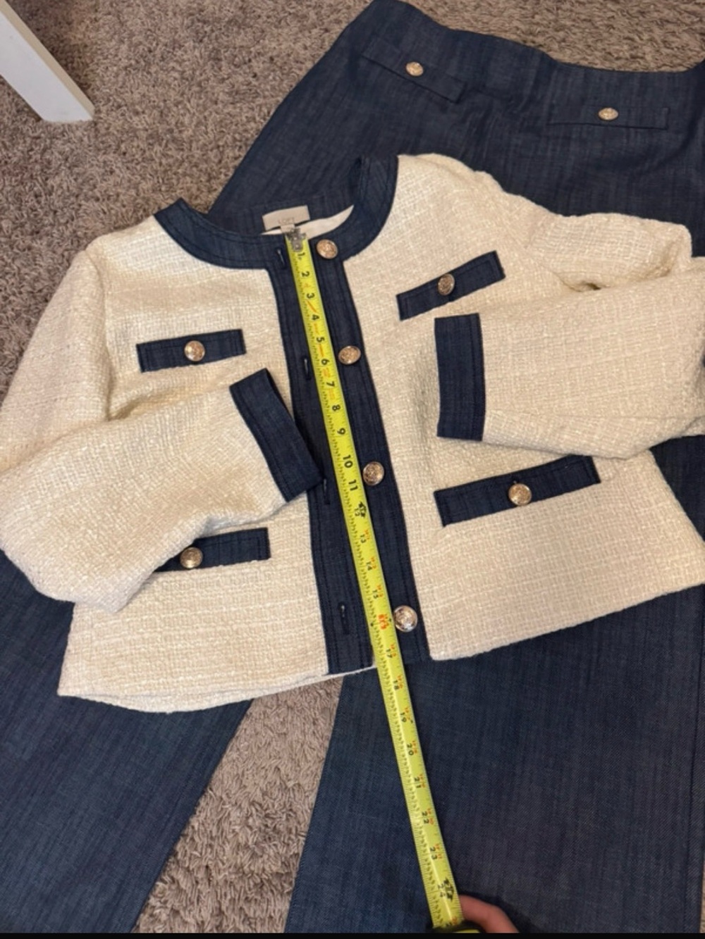 Cream & Navy Tweed women Jacket